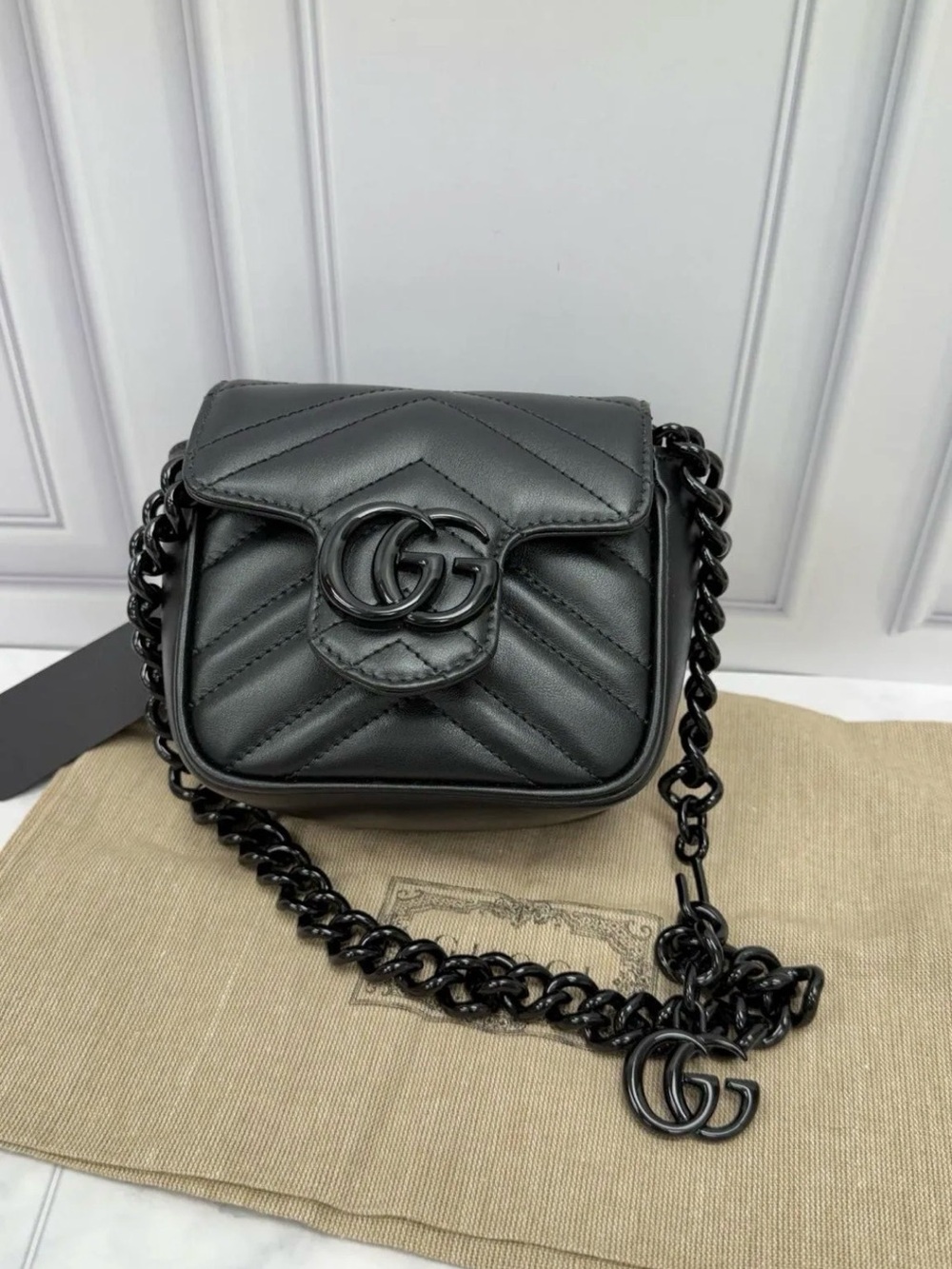 Gucci Black Quilted Leather Marmont Monochrome Mini Shoulder/Waist Bag NWOT
